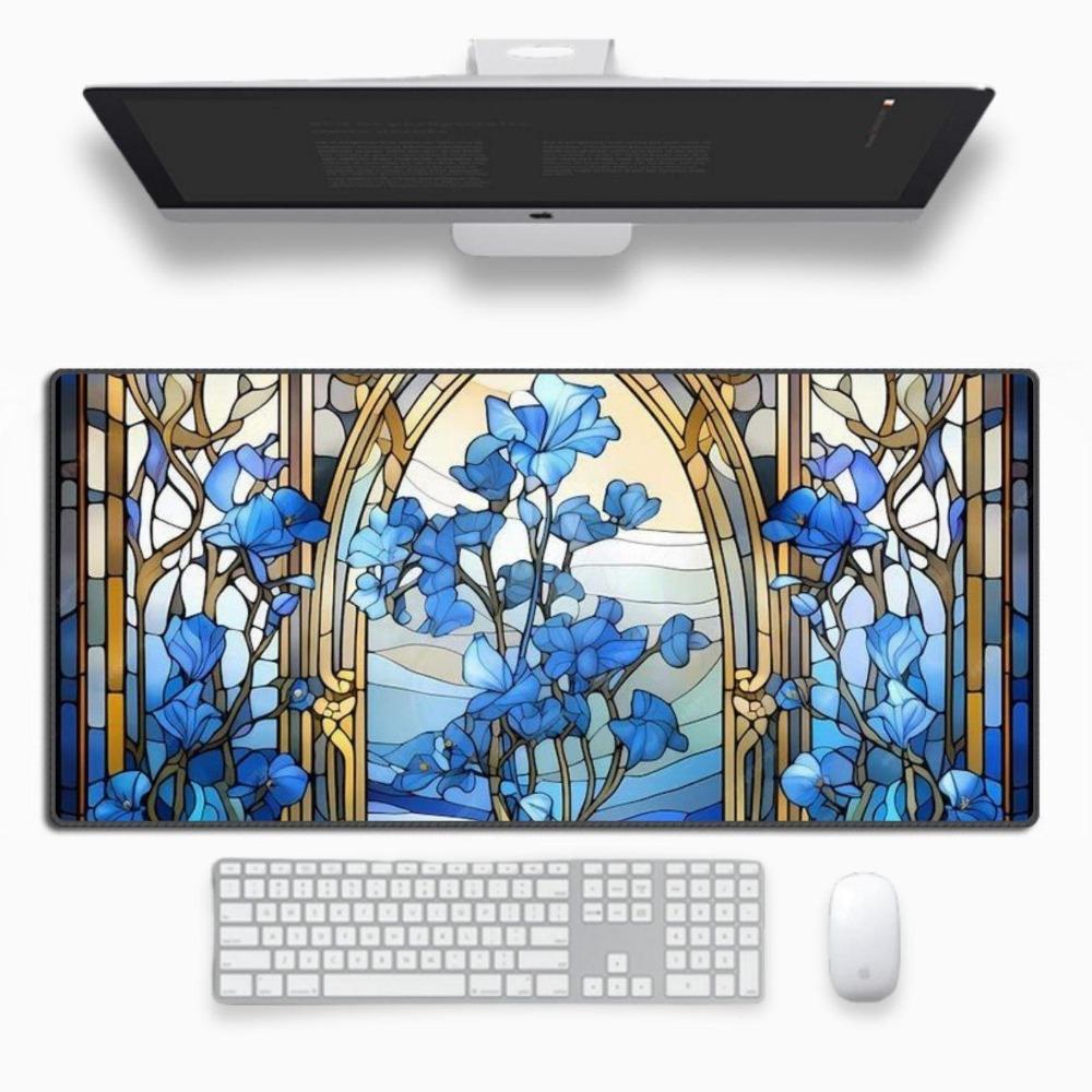 Cute Stained Glass Art Aesthetic Desk MatNonslip Desk Pad Laptop Computer Keyboard Office Decor Alfombrillas Para Escritorio