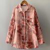 Autumn Vintage Niche Casual Small Lapel Peach Blossom Printed Ramie Large Edition Shirt