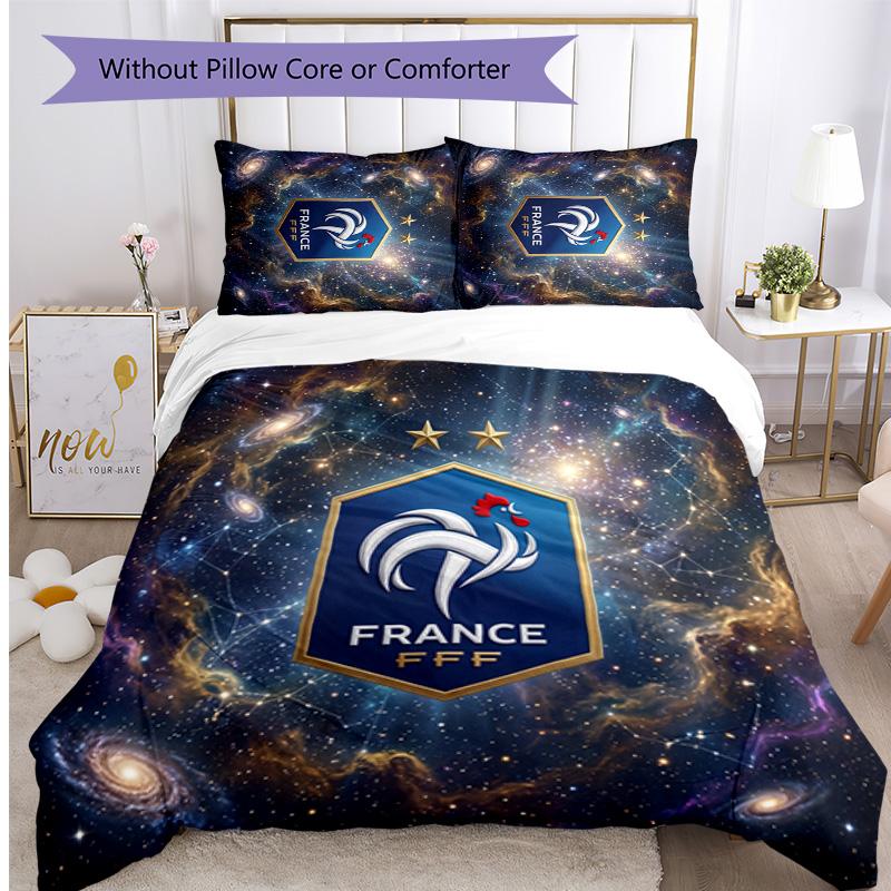 France Football Printed Bedding 3 Piece Set Cozy Breathable Bed Cover Set as Housewarming Holiday Gift