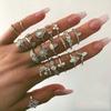 European & American Rhinestone 19-Piece Ring Set: Vintage Hollow Starburst & Teardrop Design