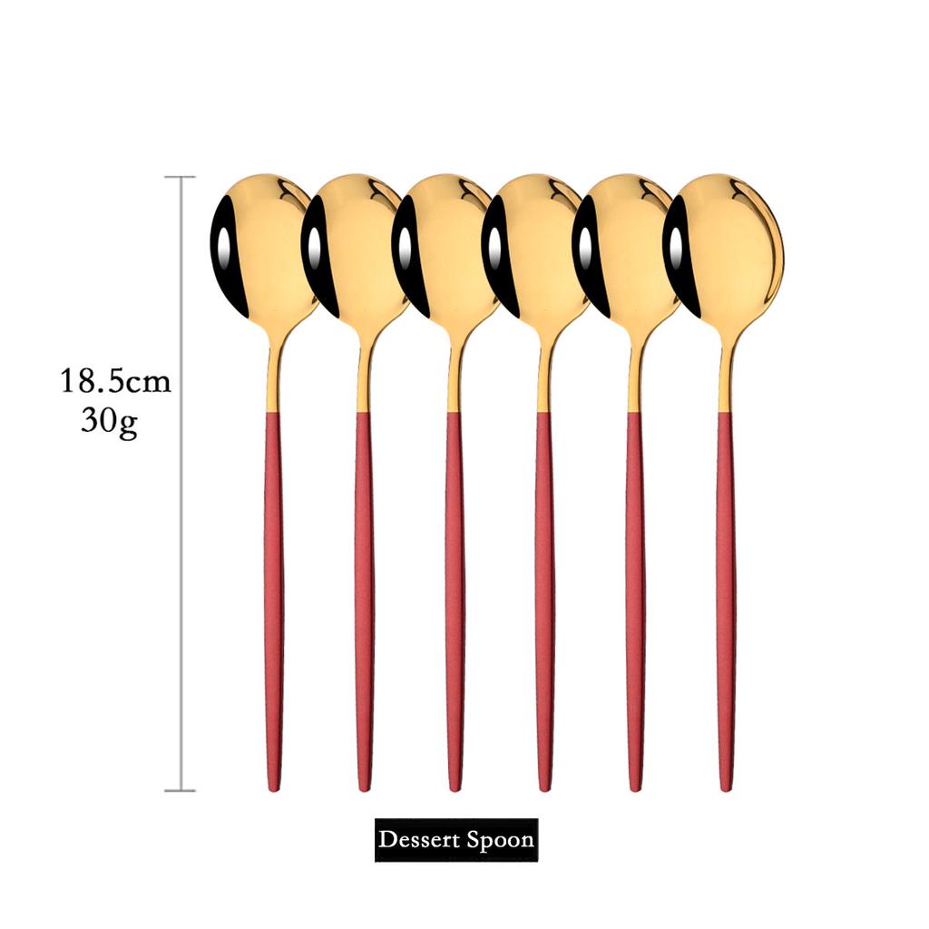 6Pcs Colorful Mirror Dinnerware Dessert Spoon Stainless Steel Gold Coffee Scoops Ice Cream Spoon Kitchen Flatware Cutlery Set