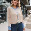 Autumn and Winter Sweater Women's Knitwear Fashion Round Neck Single Row of Buttons Colour Collision Knitted Cardigan Jacket