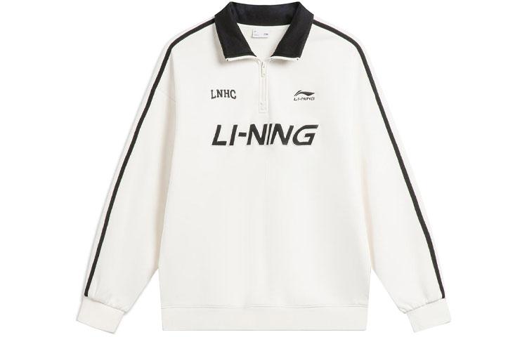 Li Ning Спортивная Модная Коллекция Винтажный Многоцветный Вышивка Логотипа Буквами Лацкан С Длинным Рукавом С Флисовой Подкладкой Пуловер AWDU919-1