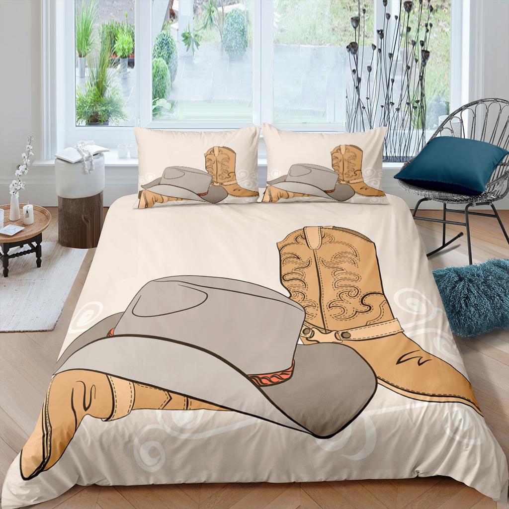 Western Cowboy King Queen Bedding Set Vintage Style Rodeo Duvet Cover Men Teens Boys Horse Quilt Cover Polyester Comforter Cover