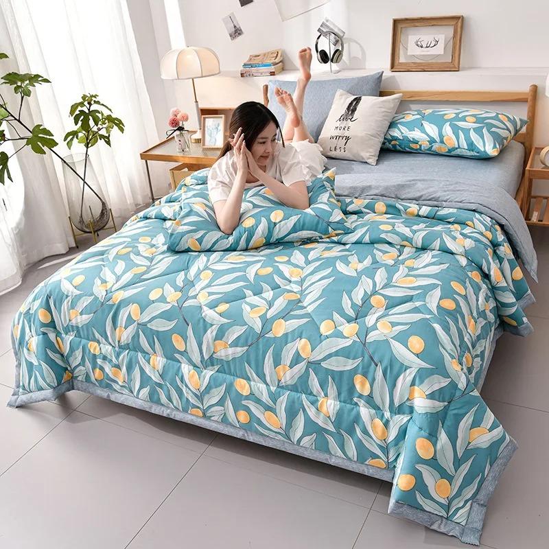 Летнее прохладное пледовое одеяло из стираного хлопка, удобное легкое тонкое одеяло с кондиционером, простое одеяло с перьями для взрослых и детей