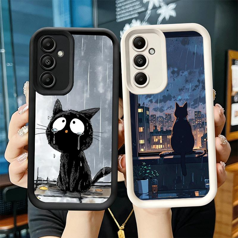 Чехол для телефона для Samsung Galaxy A17 A16 A15 A14 A13 Исцеляющее Чувство Кот Дождь A56 A36 A26 A55 A35 A25 A54 A34 A24 A53 A33 A23 A07 A06