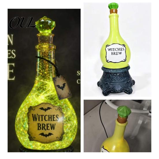 Collectibles for Magic Enthusiasts Halloween Witches Brew Glitter Potion Bottle Light, Resin LED Light Up Retro Decorative Ornaments Jar Decor, Witch