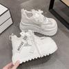 Fashion Breathable Air Mesh Lace Sneakers Leather Flats Lace-up Women Spring 8.5CM High Platform Sports Dad Shoes New Chunky Sneaker