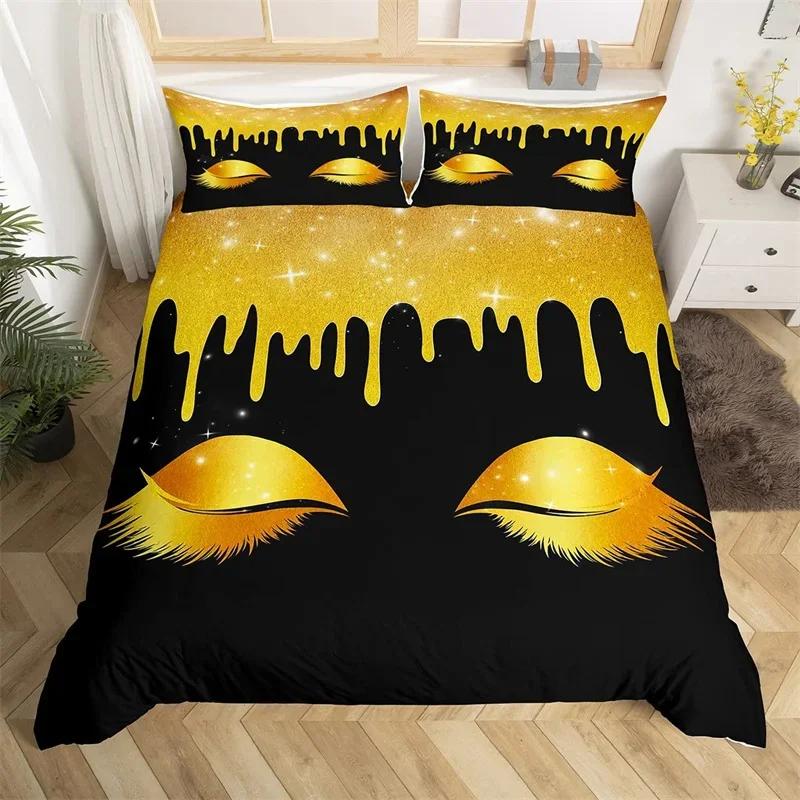 Eyelash Duvet Cover Set Eyes Pattern Design Comforter Cover Microfiber Girly Priness Style Glitter Twin King Queen Bedding Set