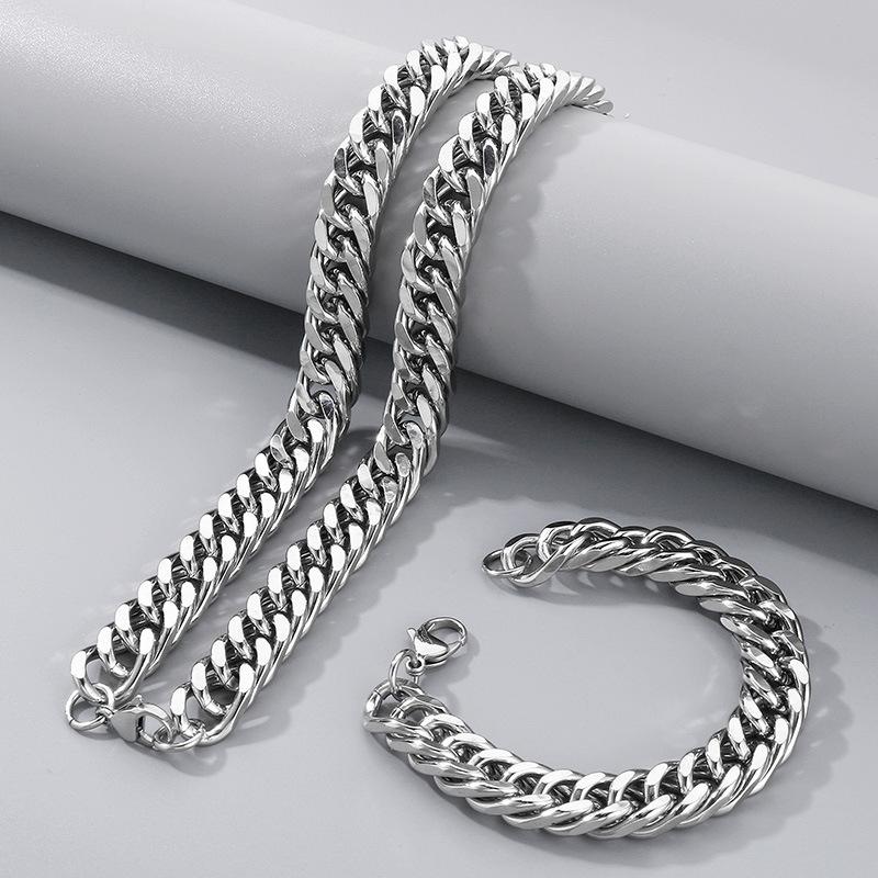 Simple Plain Chain Double Woven Four-Sided Grinding Bracelet Hip-Hop Personality Multi-Size Whip Chain Titanium Steel Men'S Necklace