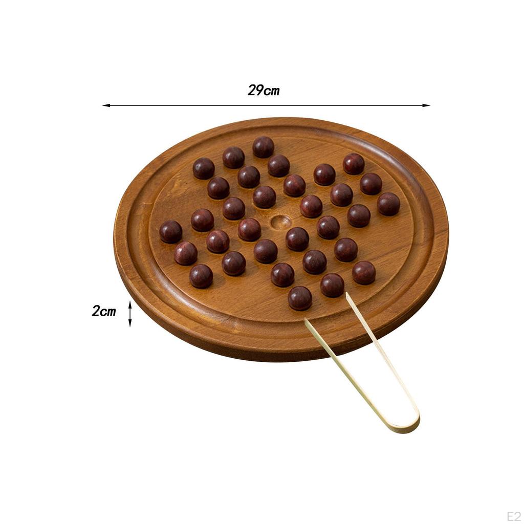 Wooden Solitaire Board Game, Round Game Board, Marble Chess Mind Peg Puzzle Toy for
