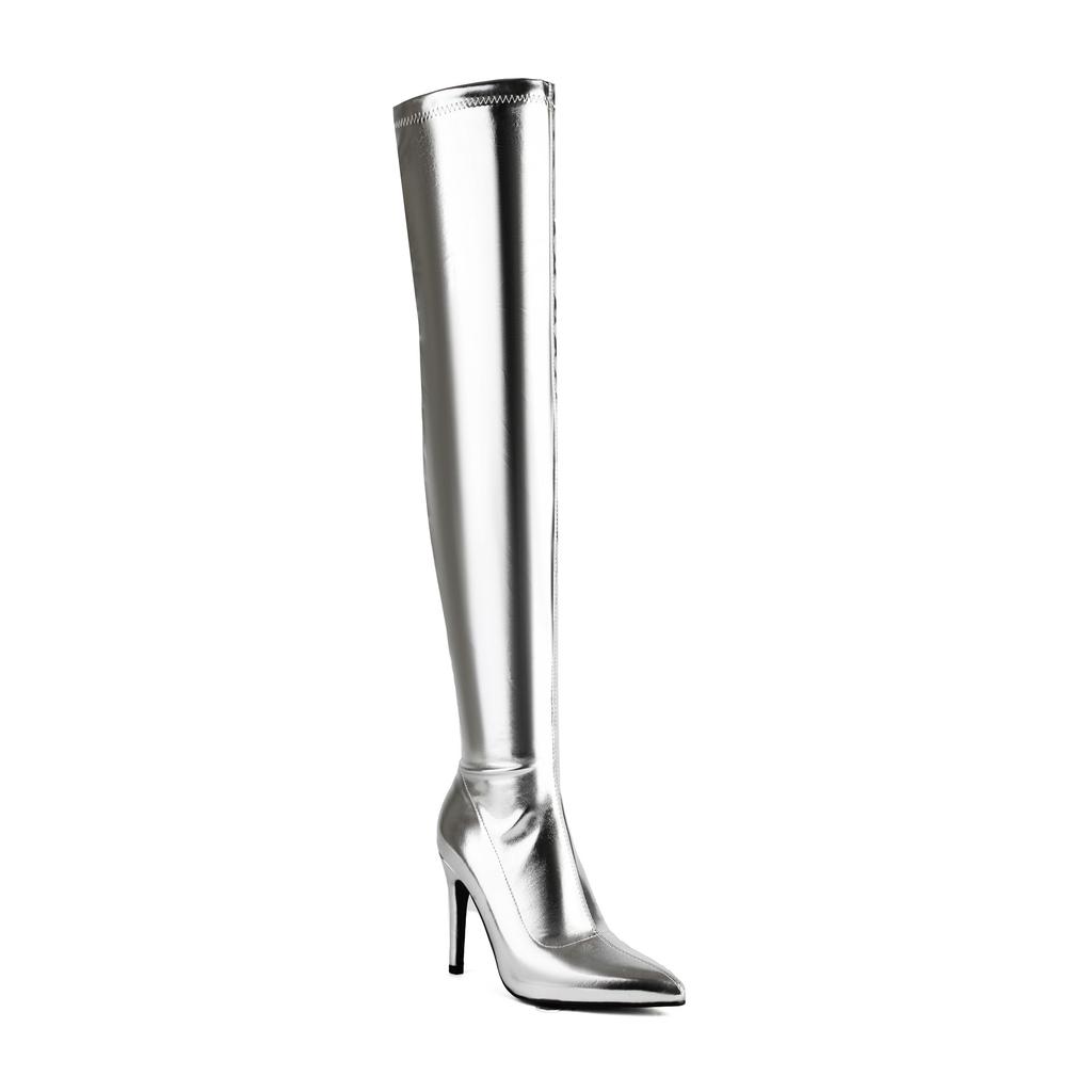 Krazing Pot PU Autumn Winter Shoes Stiletto High Heels Super Size Sexy Stovepipe Boots Pointed Toe Keep Warm Slip On Over-the-knee Boots