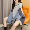 Denim Stitching Hooded Sweater Fake Two-piece Mid-length Loose-fitting Large Size Pullover Hoodie