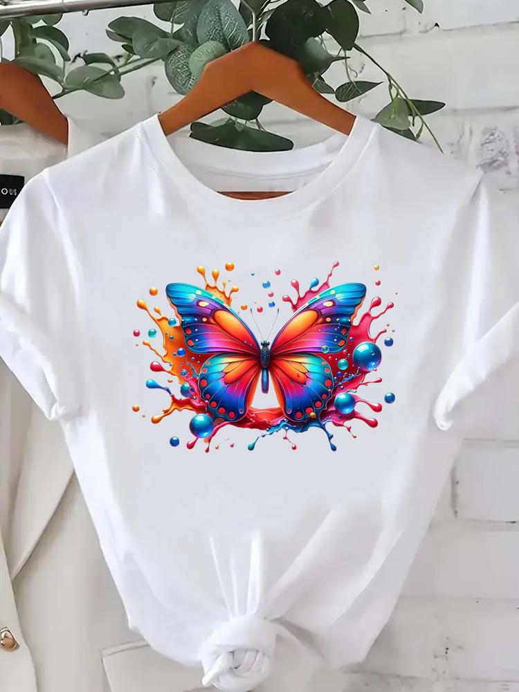 (Asian Size) Feather Style Cute Women Printed Lady Casual Short Sleeve T Tee Top Clothing Shirt Fashion Female Graphic T-shirts