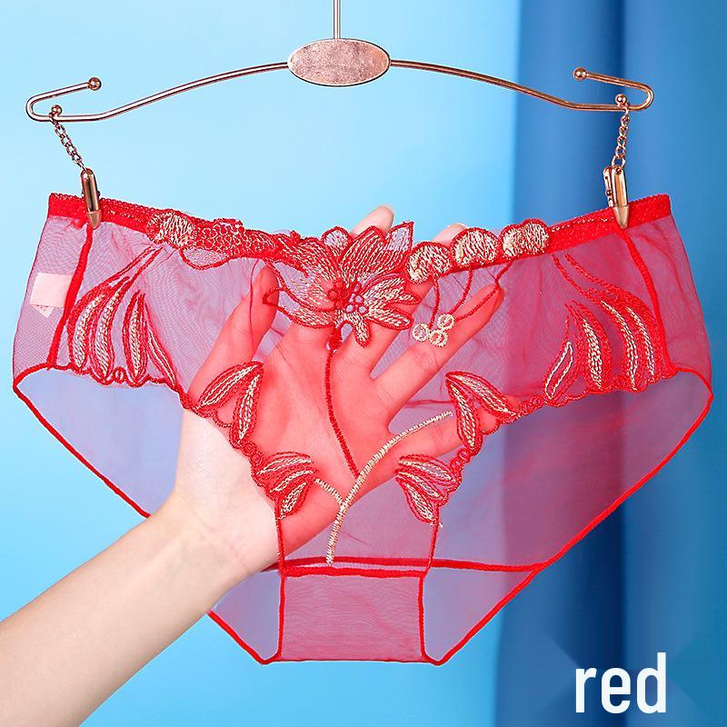 Yan Beiwei Women's Plus Size Mid-Waist Embroidered Sheer Briefs 836