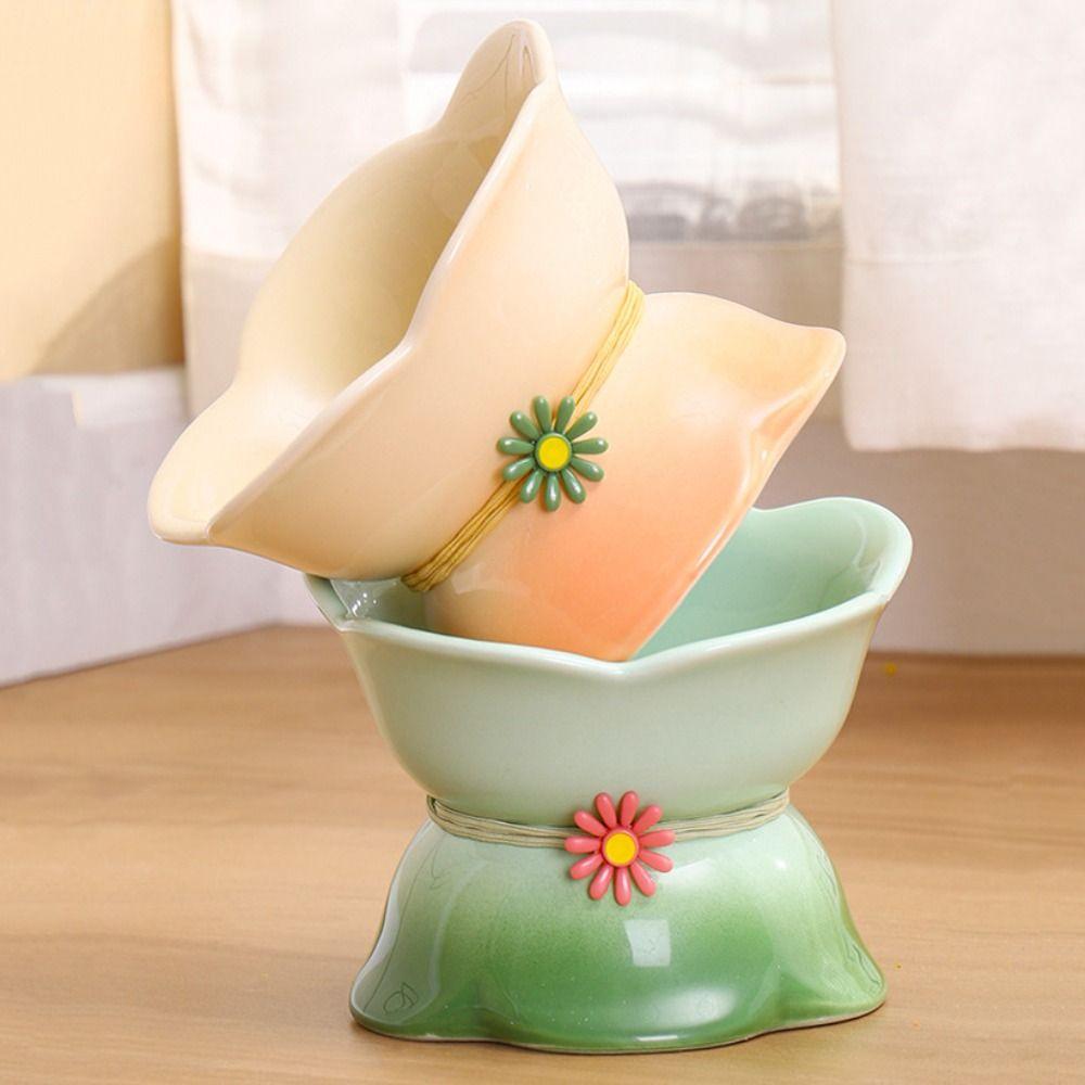 Gradient Color Cat Bowl Ceramic Pet Drinking Feeder Dog Food Feeding Basin  Neck Protection