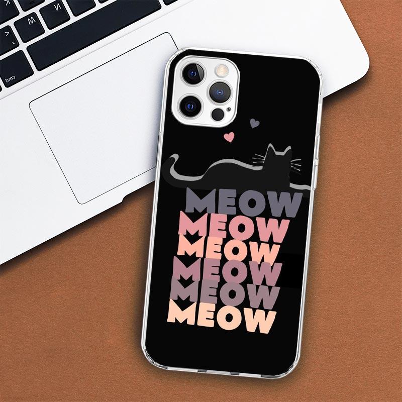 Чехол для телефона с милым черным котом, мяуканьем для Apple iPhone 11, 12, 13, 15, 14 Pro 7 XR X XS Max 8 Plus + Mini SE, мягкий чехол с индивидуальным принтом