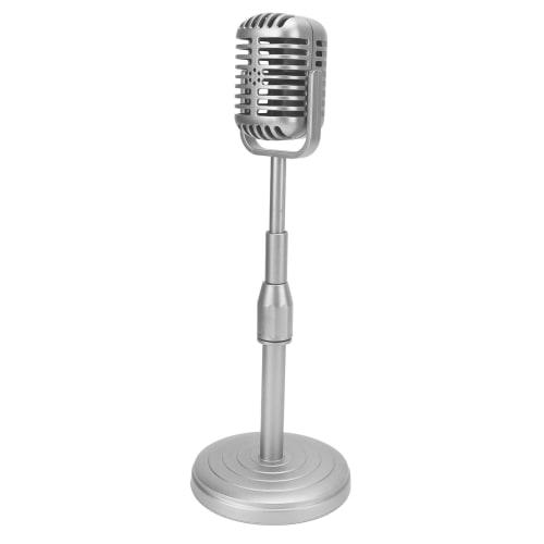 Vintage Microphone Toy Prop, Classic Retro Dynamic Microphone, Simulation Old-Fashioned Microphone with Stable Base and Support Rod for Photography (S