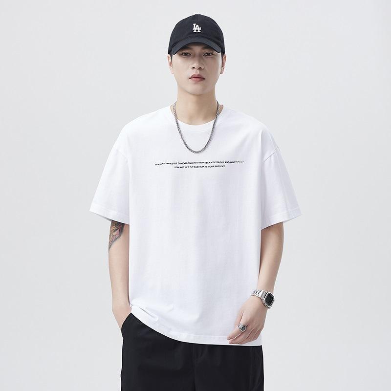 New Summer Japanese Style Letter Front Chest Print 190g Loose Round Neck T-shirt