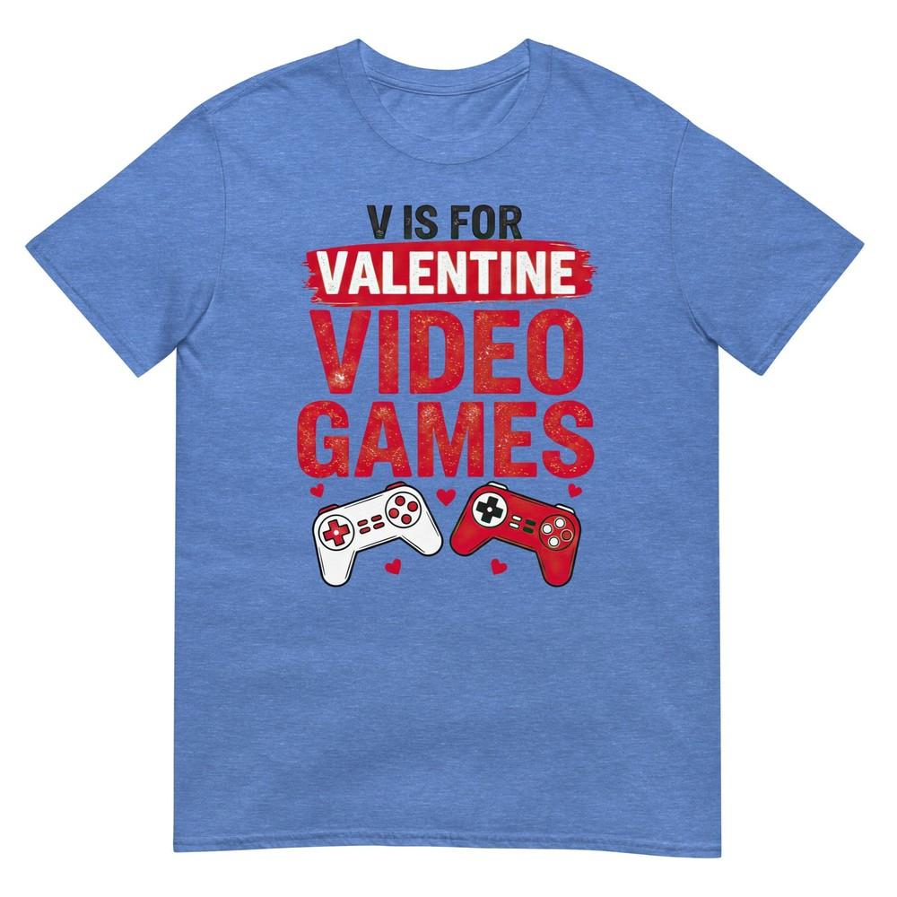V Is For Video Games Funny Valentines Gamer Boy Unisex Kids Tshirt