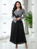 Платье-миди с плиссировкой и длинным рукавом Miyaki Plus Size - Стройнящее, в ближневосточном стиле, с эффектом двух peças