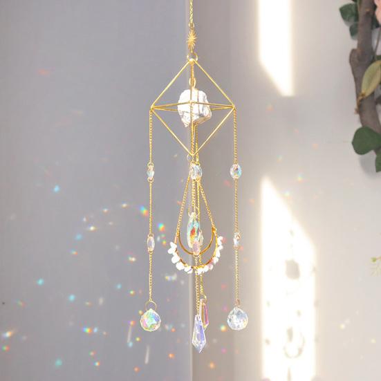 Faux Crystal Suncatcher for Window Natural Stone Rainbow Maker with Prism Pendant for Indoor Outdoor