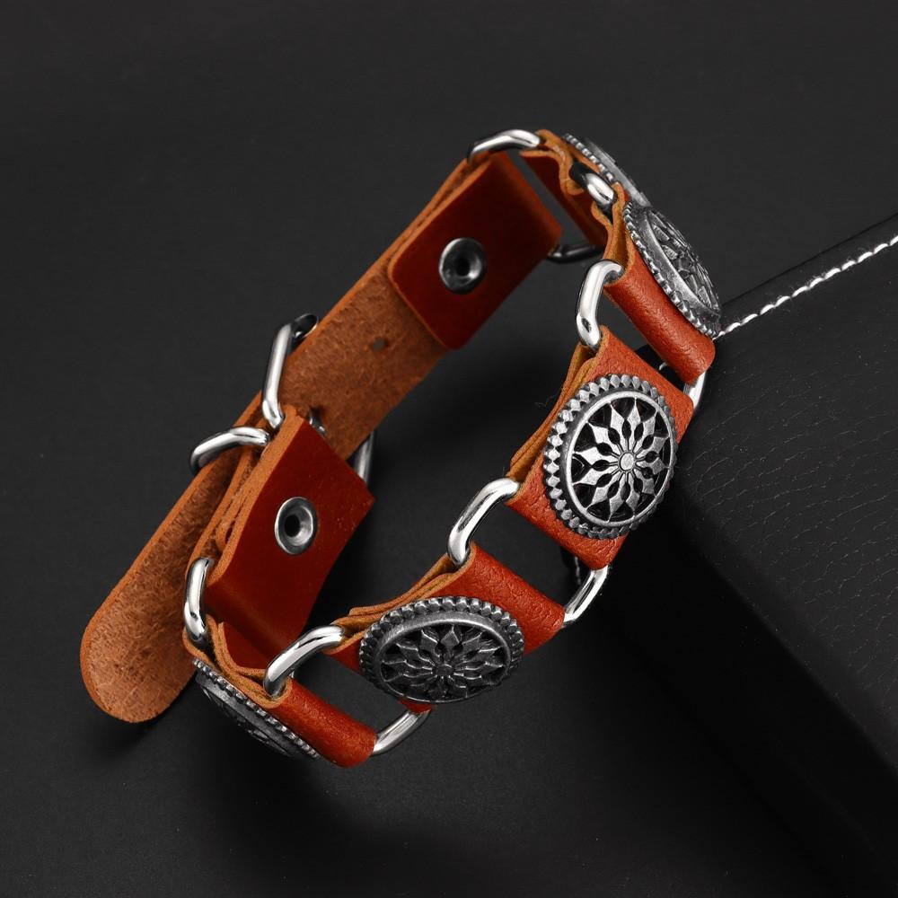 Popular Temperament Punk Retro Men's and Women's Fashion All-in-one Leather Bracelet Hollowed-out Floral Leather Bracelet