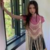 Bohemian Style Beach Dress Polyester Fibre Tassel Vest Elegant Knit Gown  Beach Vacation