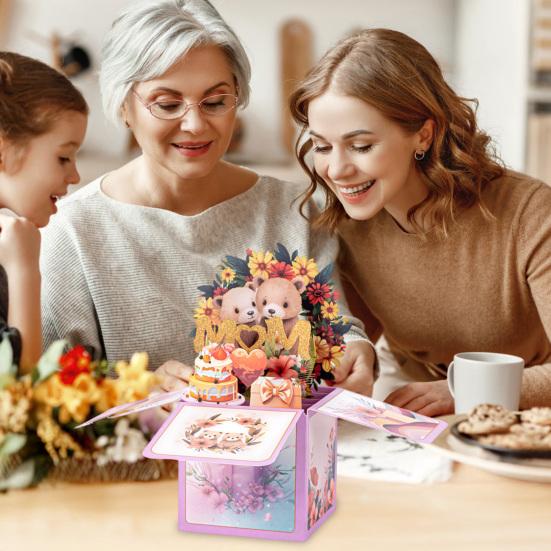 Открытка-раскладушка ко Дню матери с цветами 3D Pop Up Happy Mother's Day