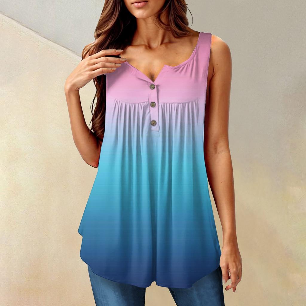 Женская мода плиссированная безрукавка повседневная футболка жилет топ на пуговицах