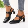 Fashion Soft Leather Sandals Women'S Bag Head Medium Heel Thick Heel Women'S Shoes Pointed One-Word Buckle Single Shoes Women