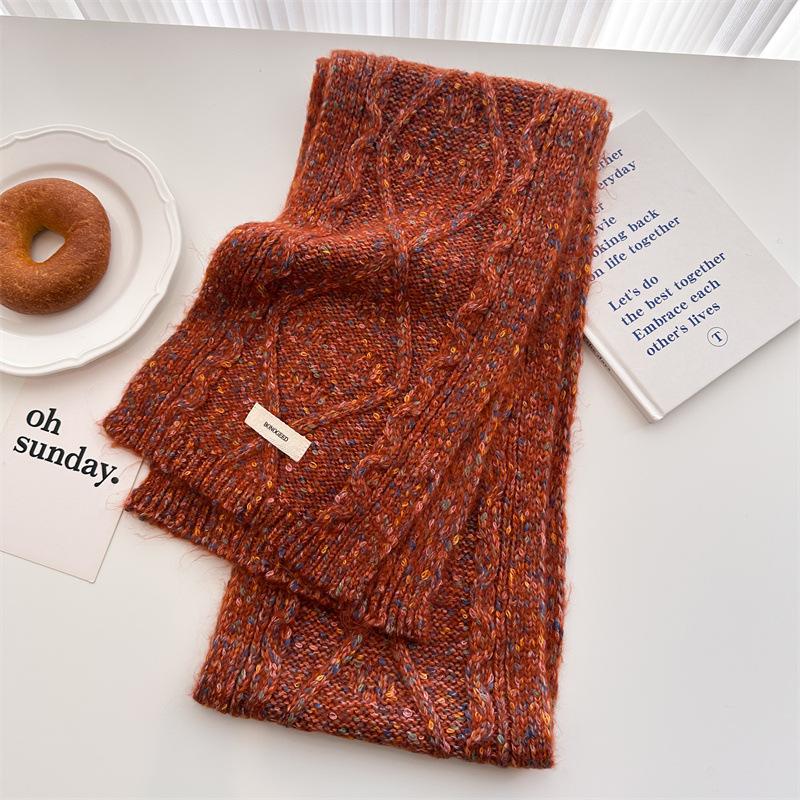 2024 Autumn And Winter New Double Sided Jacquard Solid Color Wool Knitted Scarf Versatile Warm Medium Length Shawl Neck For Women