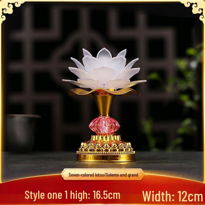 Seven-Color LED Guanyin Lotus Buddha Offering Lamp