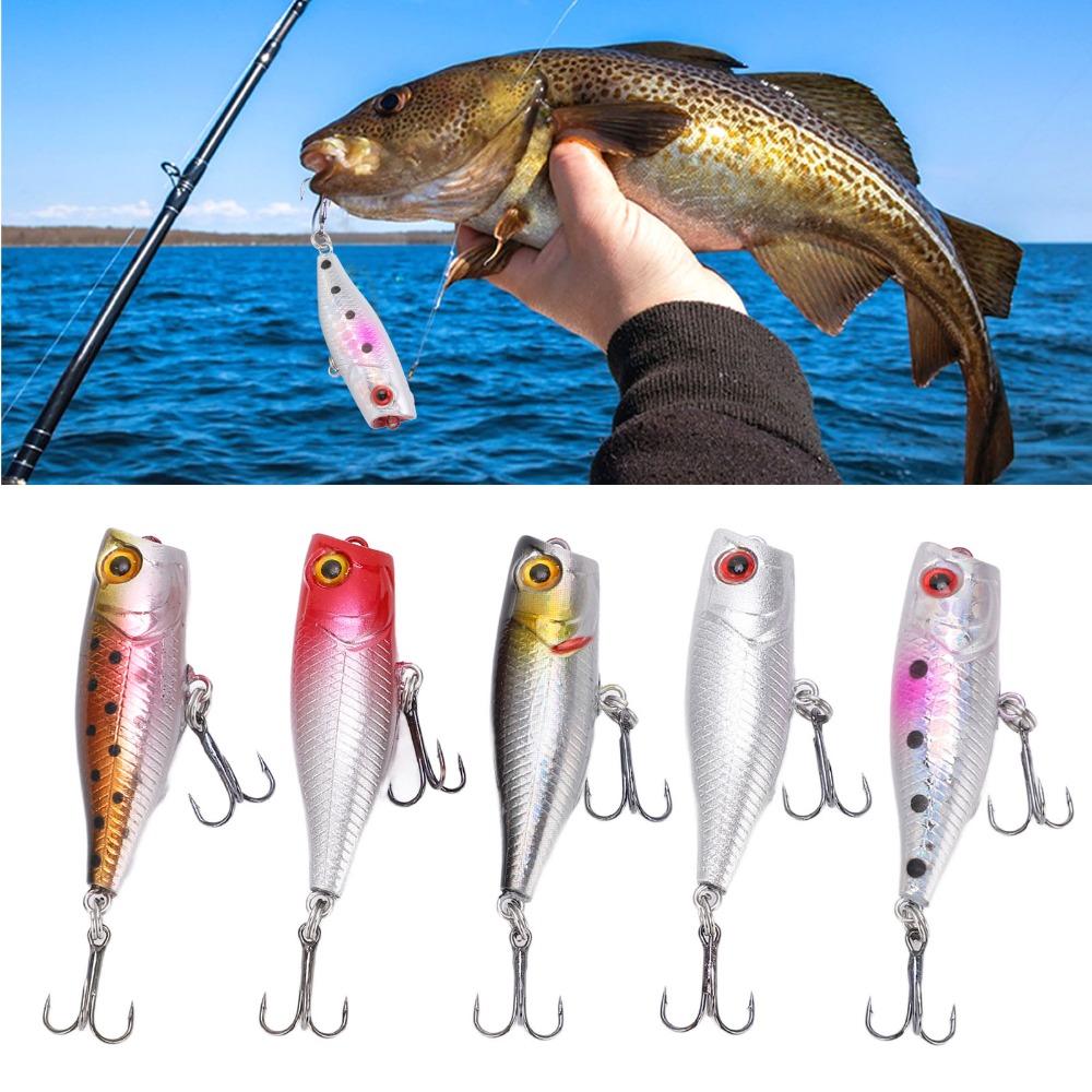 5pcs with 3D Eyes Topwater Popper Lures with Rolling Steel Balls Fishing Lures For Bass