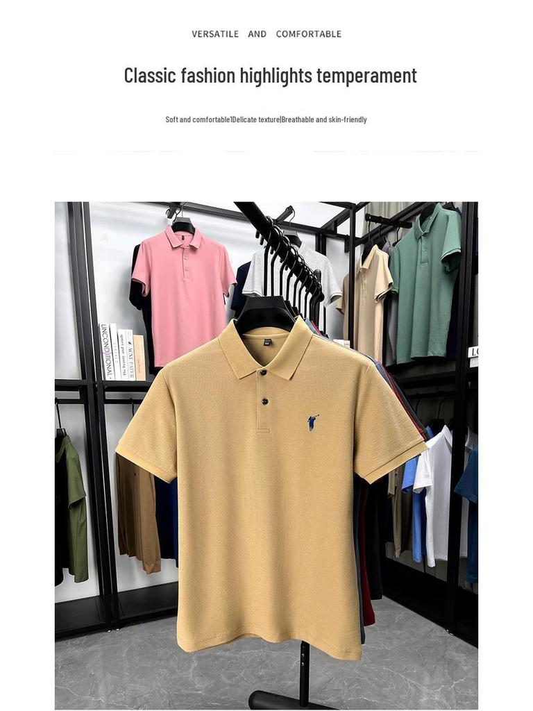 Мужская летняя футболка-поло из чистого хлопка с вышивкой логотипа пони 2025
