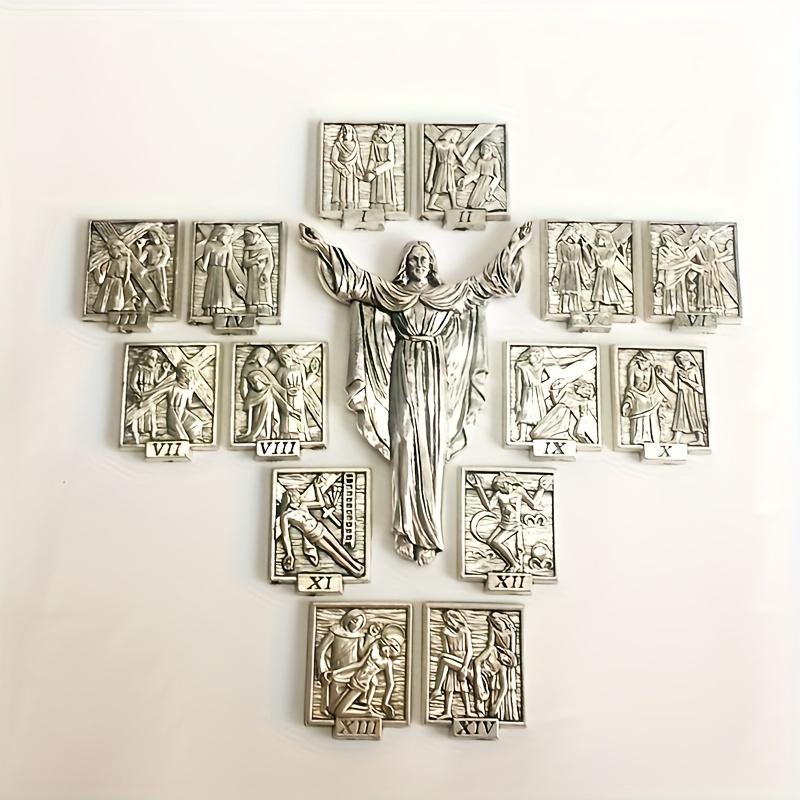 Catholic Juesus DIY Statues Cruz Madera 14 Sad Roads Status Christ Zinc Alloy Accessories Prayer Home Decoration