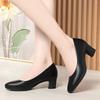 Women's Black Medium Heel Interview Dress Professional Shoes Suit Leather Shoes Large Size Single Shoes Women's Shoes