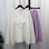 Spring New Splicing Lace Bow Design Sense Sequined Knitted Sweater Top Loose Sweater Pullover Women