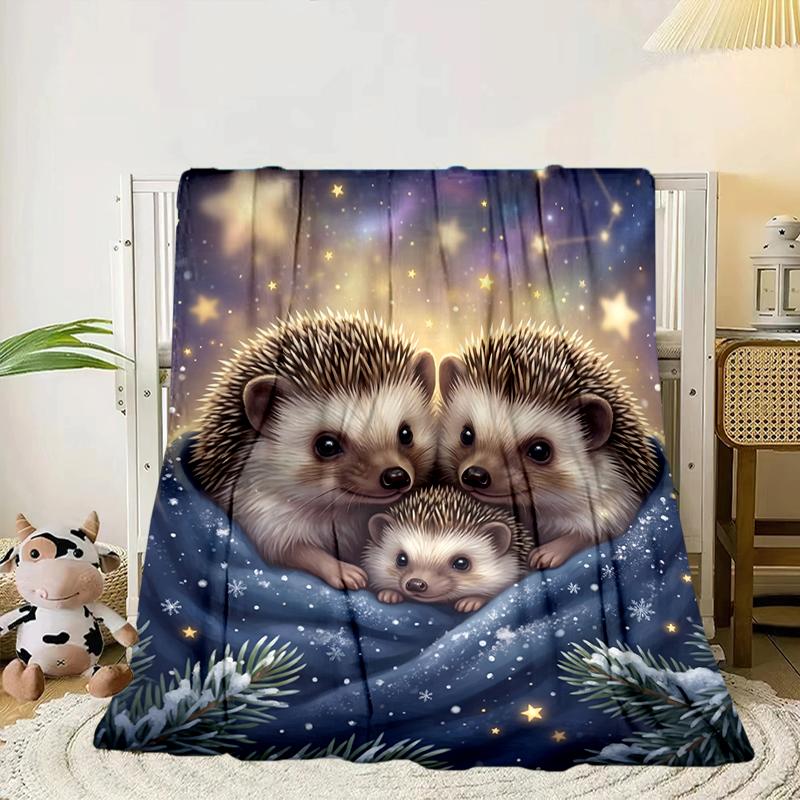 Autumnal Hedgehog Family Blanket Flannel Blanket Throw Blanket Sofa Cover Blanket Soft Premium Blanket Picnic Blanket Tv Blanket Gifts