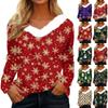 Women's T Shirt Tee Christmas Shirt Long Sleeve Party Christmas Fleece Collar V Neck  Top
