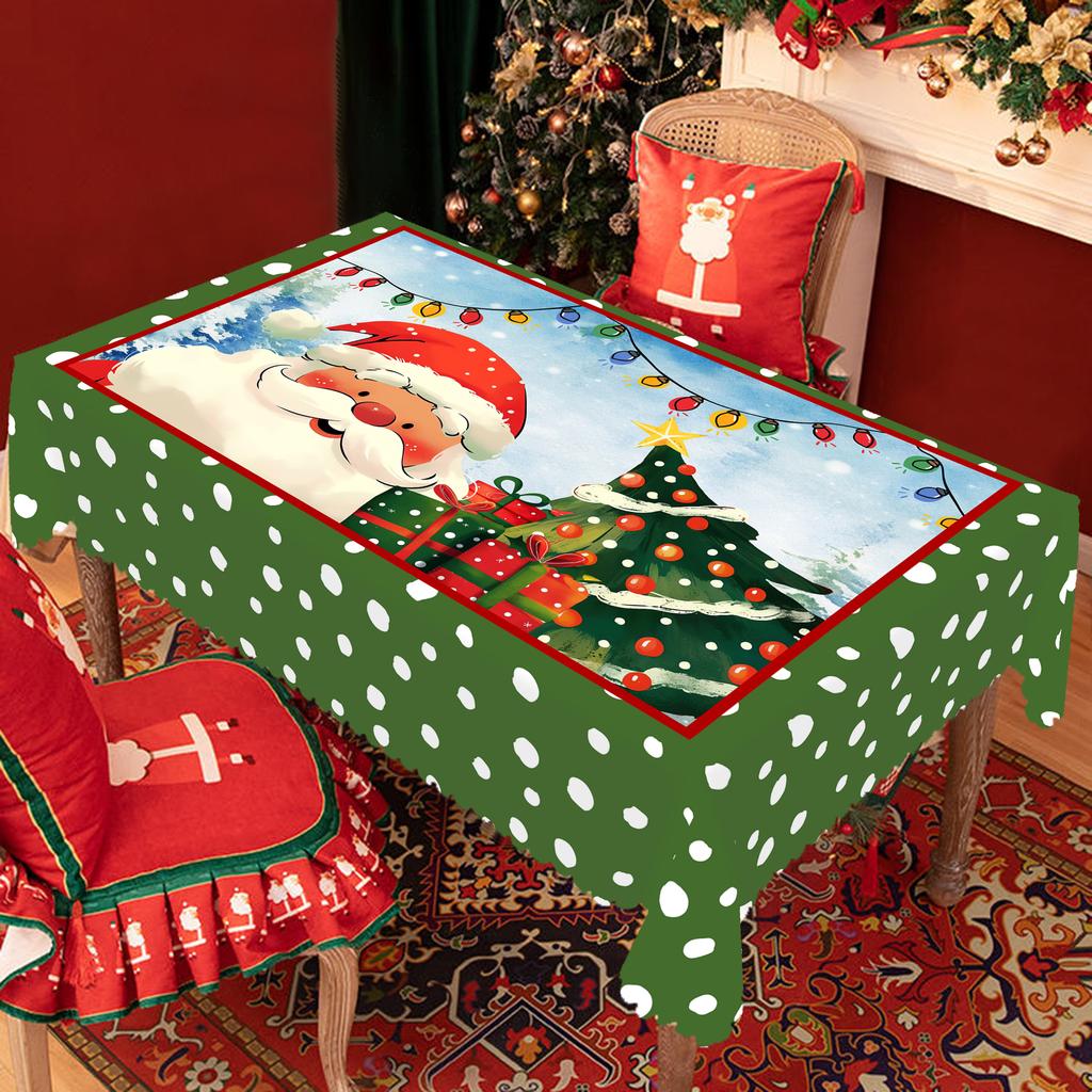 1 штука рождественской круглой и прямоугольной скатерти, различных размеров, с принтом Санта-Клауса и рождественской елки, зеленая скатерть в зеленый горошек, S