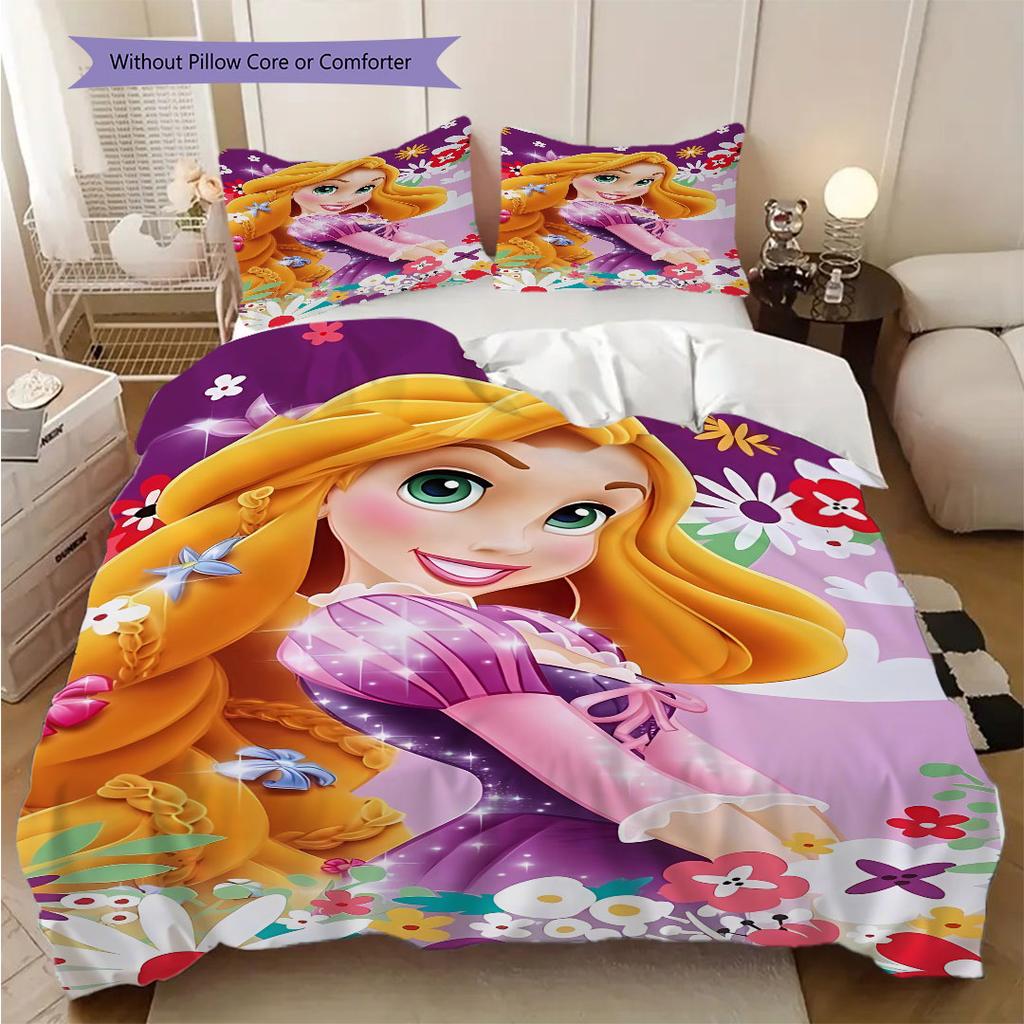 Sweet Fantasy Princess Bedding Set – Rapunzel & JasminePattern printing(1*Duvet Cover + 2*Pillowcase, Without Core),