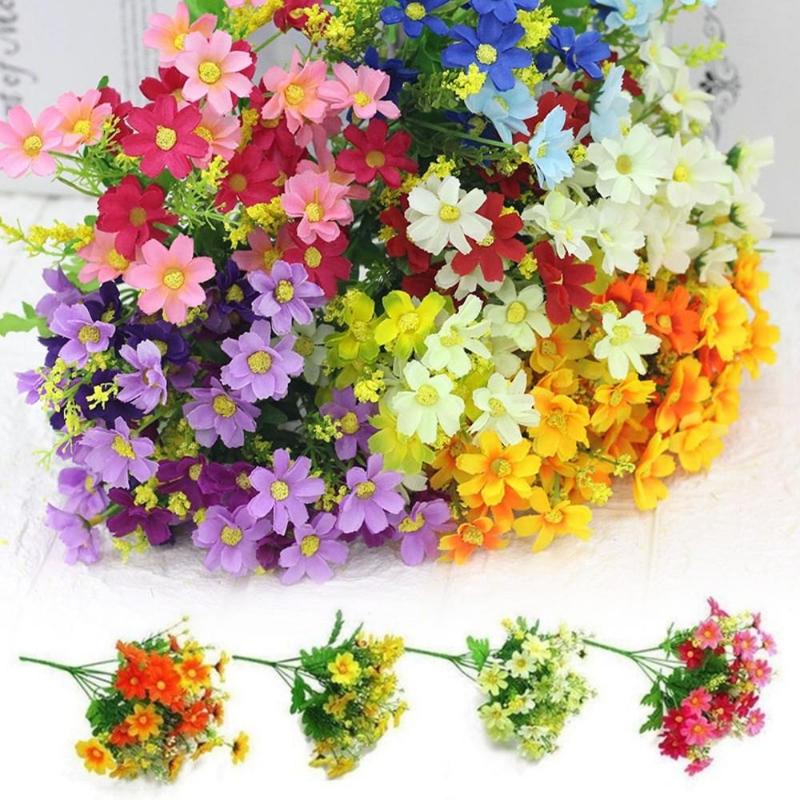 Artificial Daisies Flowers Outdoor Fake Plants for Wedding Party Home Decoration (1 Bouquet, 28 Heads)