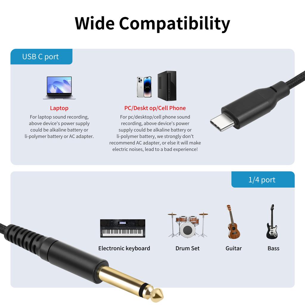 USB Type C к 6,35 мм 1/4 дюйма TS аудио интерфейсный кабель микрофонный шнур для записи гитары и создания музыки