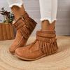 Fashion Women Ankle Boots Retro Tassels Round Toe Short Boots Women Winter Casual Flat Women Shoes Rivet Comfortable Buckle Warm Shoes