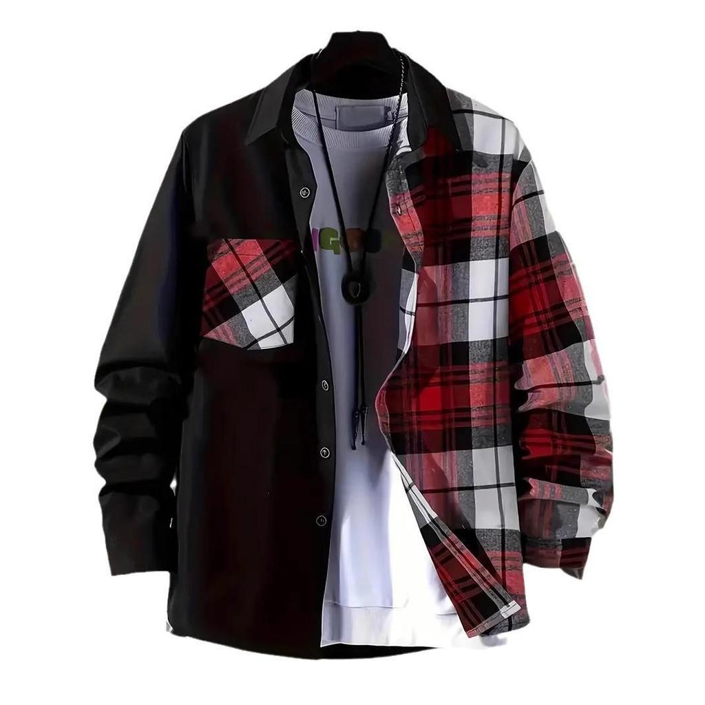 Весенне-осенняя мужская повседневная рубашка в клетку с длинным рукавом и лацканами