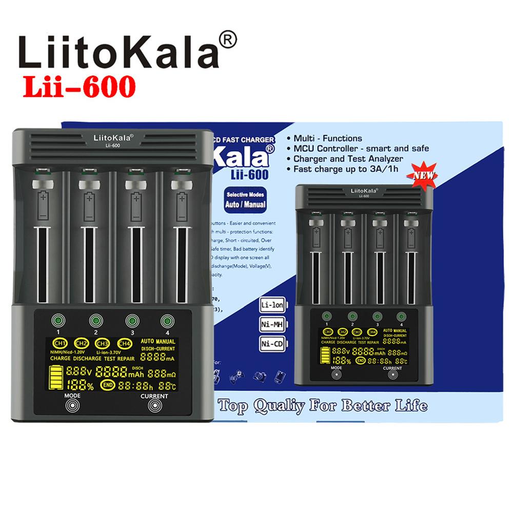 LiitoKala Lii-600 Li-ion-3.7V Ni-MH1.2V Battery Charger 4 Slots Independent Charging Portable 18350