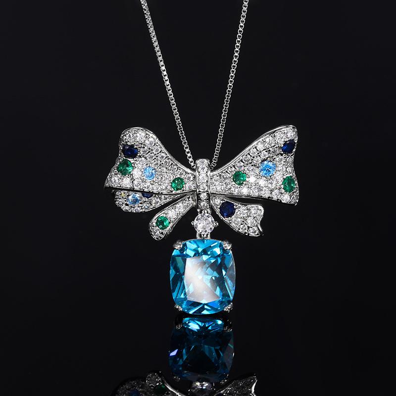 Jewelry Copper Bottom Gold Plating Trend Line Simulation Red Corundum Bow Necklace Main Stone 12 * 14