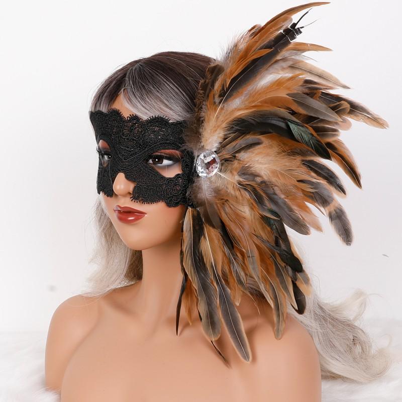 Gothic Feather Half Face Mask Sequined Sexy Masquerade Halloween Party