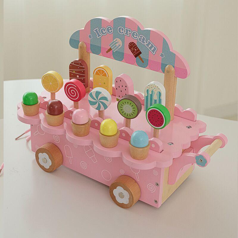 Wooden Play House Simulation Play House Ice Cream Cone Ice Cream Trolley Wooden Parent-child Play Children's Toys